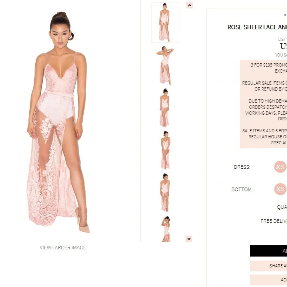 house of cb ‘Lucia' pink lace long dress - Picture 3 of 8